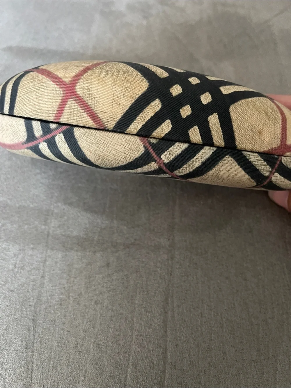 Burberry Beige Plaid Sunglasses Case with Black and Red Accents